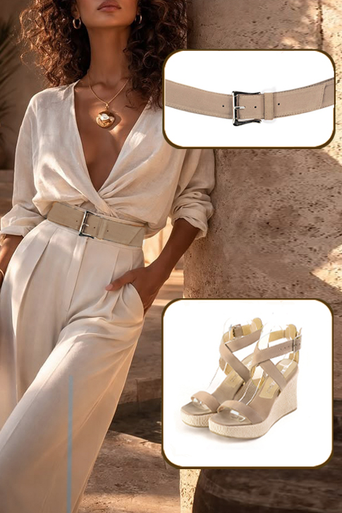 Women's tan beige elegant fully open cross straps sandals. .  - Top view